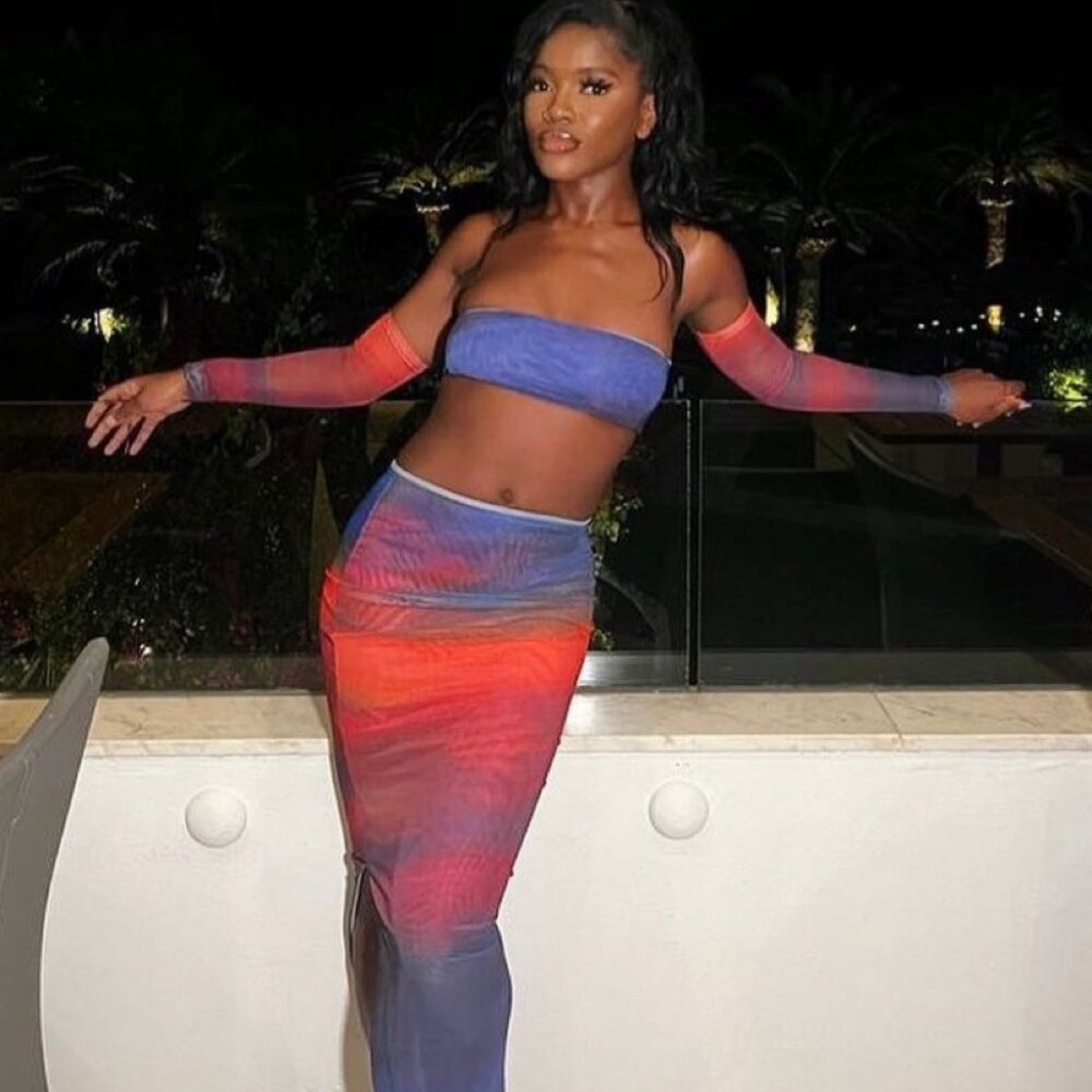 NEW Farai London x REVOLVE Leila Skirt Set in Sunset Dream Blue Pink Crop Top